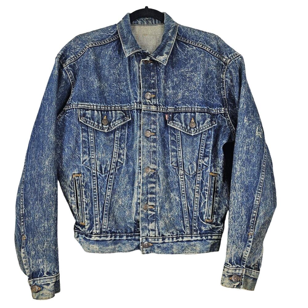 Levis Vintage Jean Jacket USA 1980s Acid Washed Denim Trucker Red Tab Distressed